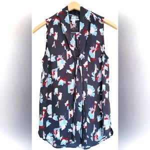 Halogen Tie Neck Sleeveless Floral Breezy Blouse - XS - EUC